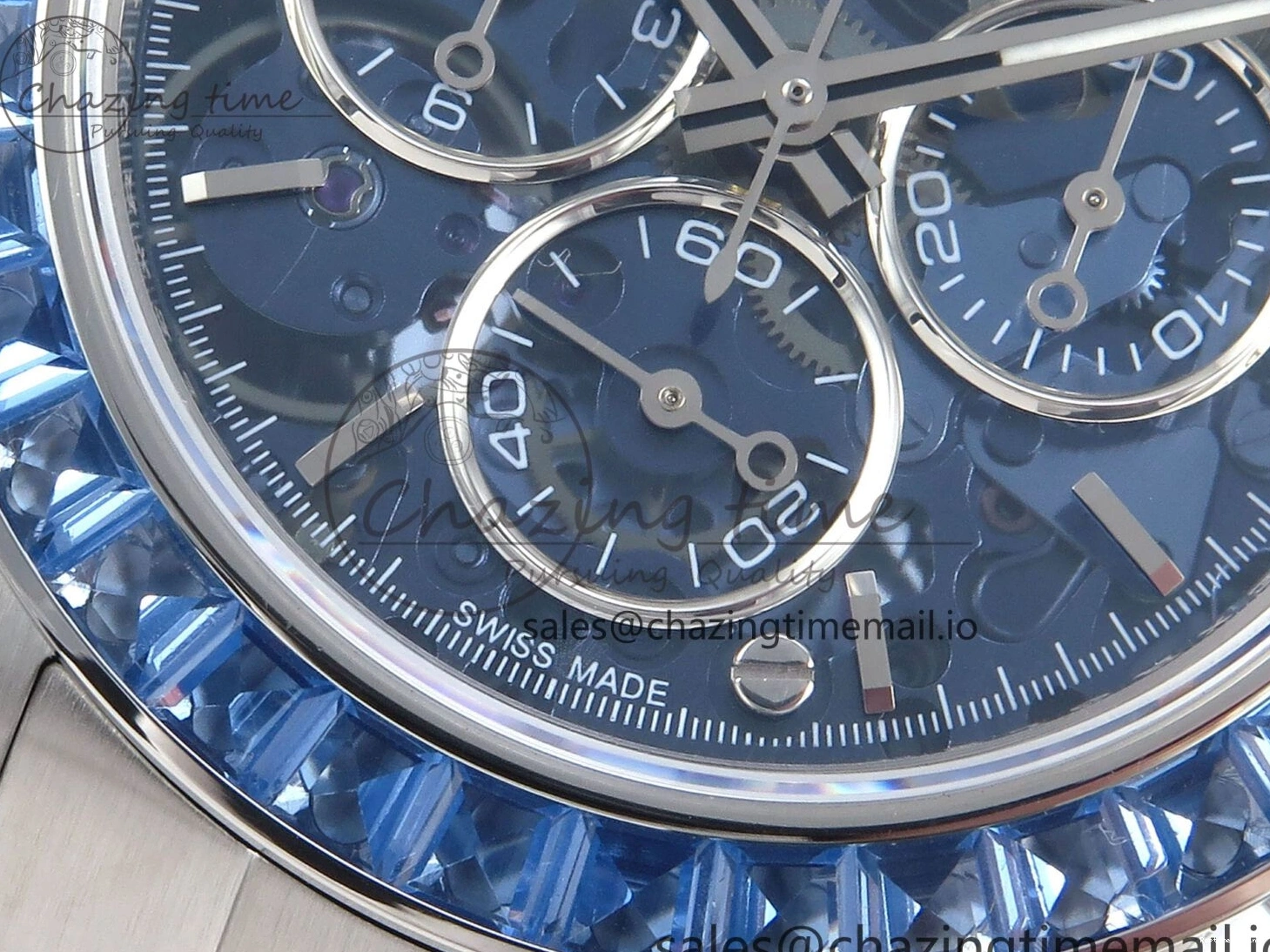 0124 Daytona Artisans SS GETF Best Edition Blue Skeleton Dial Diamonds Bezel on SS Bracelet DD Sleek 371